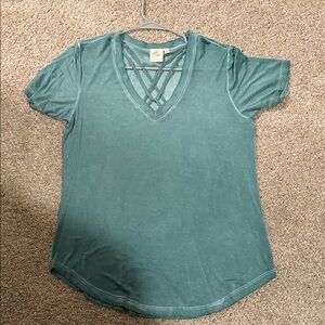 Lucky Brand Teal Crisscross V-Neck Tee